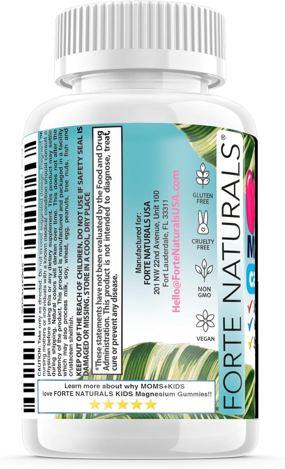 60 Count Kids Magnesium Calm Gummies for Sleep and Bedtime by FORTE NATURALS - USA-Made Supplement