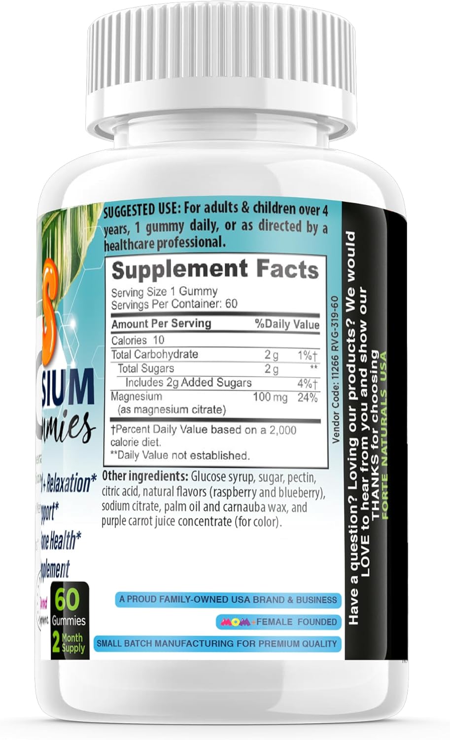 60 Count Kids Magnesium Calm Gummies for Sleep and Bedtime by FORTE NATURALS - USA-Made Supplement