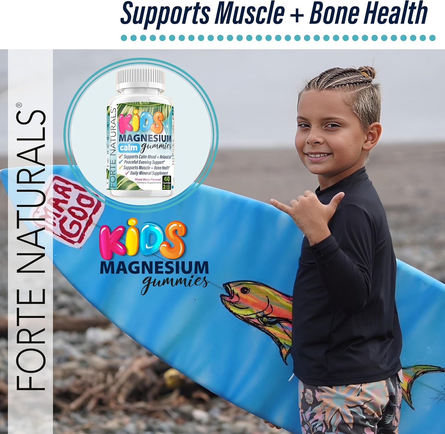 60 Count Kids Magnesium Calm Gummies for Sleep and Bedtime by FORTE NATURALS - USA-Made Supplement