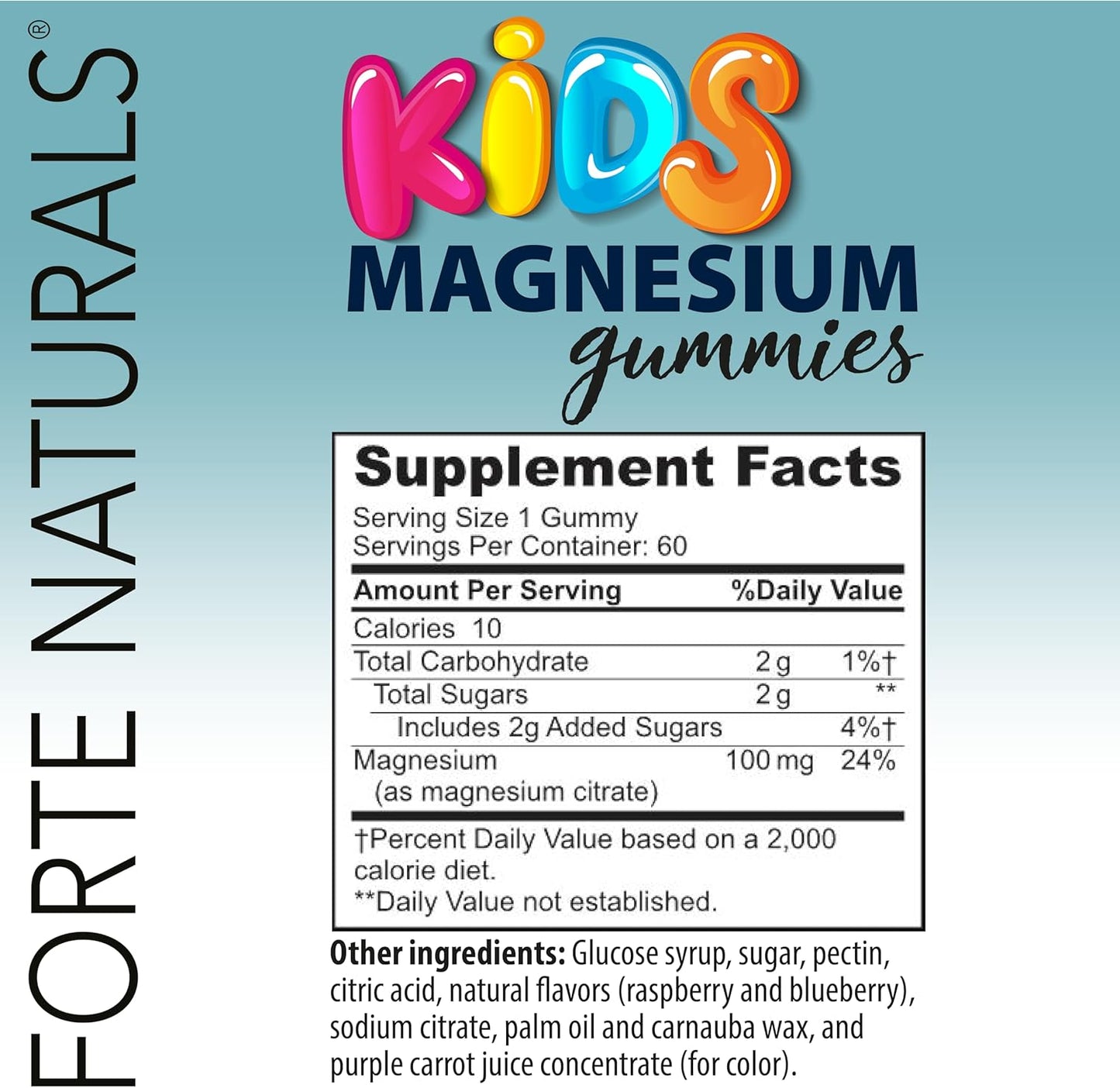 60 Count Kids Magnesium Calm Gummies for Sleep and Bedtime by FORTE NATURALS - USA-Made Supplement