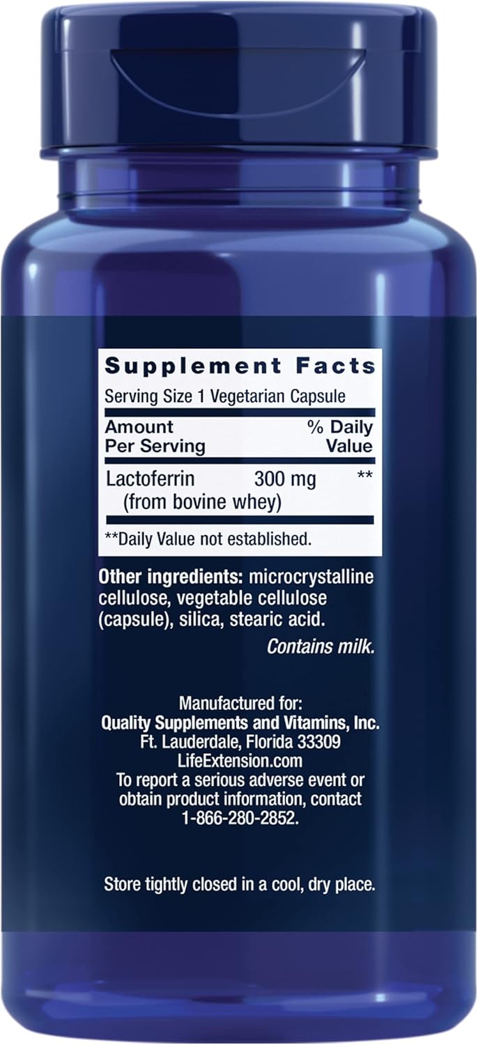 60-Count Life Extension Lactoferrin Capsules for Immune, GI, and Vision Health - Gluten-Free, Non-GMO, Vegetarian Formula