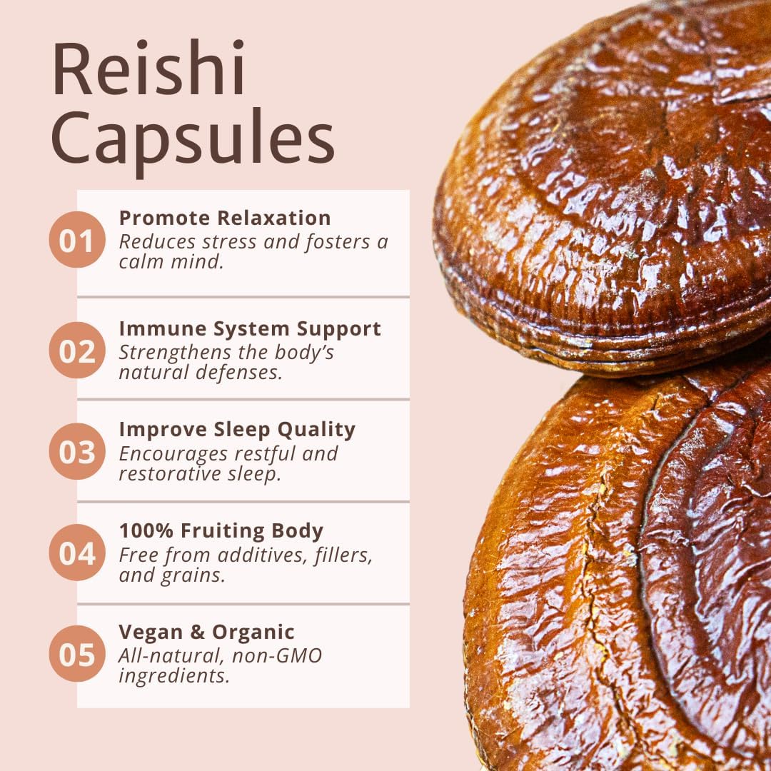 60 Count Magic Doze™ Reishi Mushroom Capsules - Herbal Stress Relief and Immune Support Supplement, Vegan and Organic