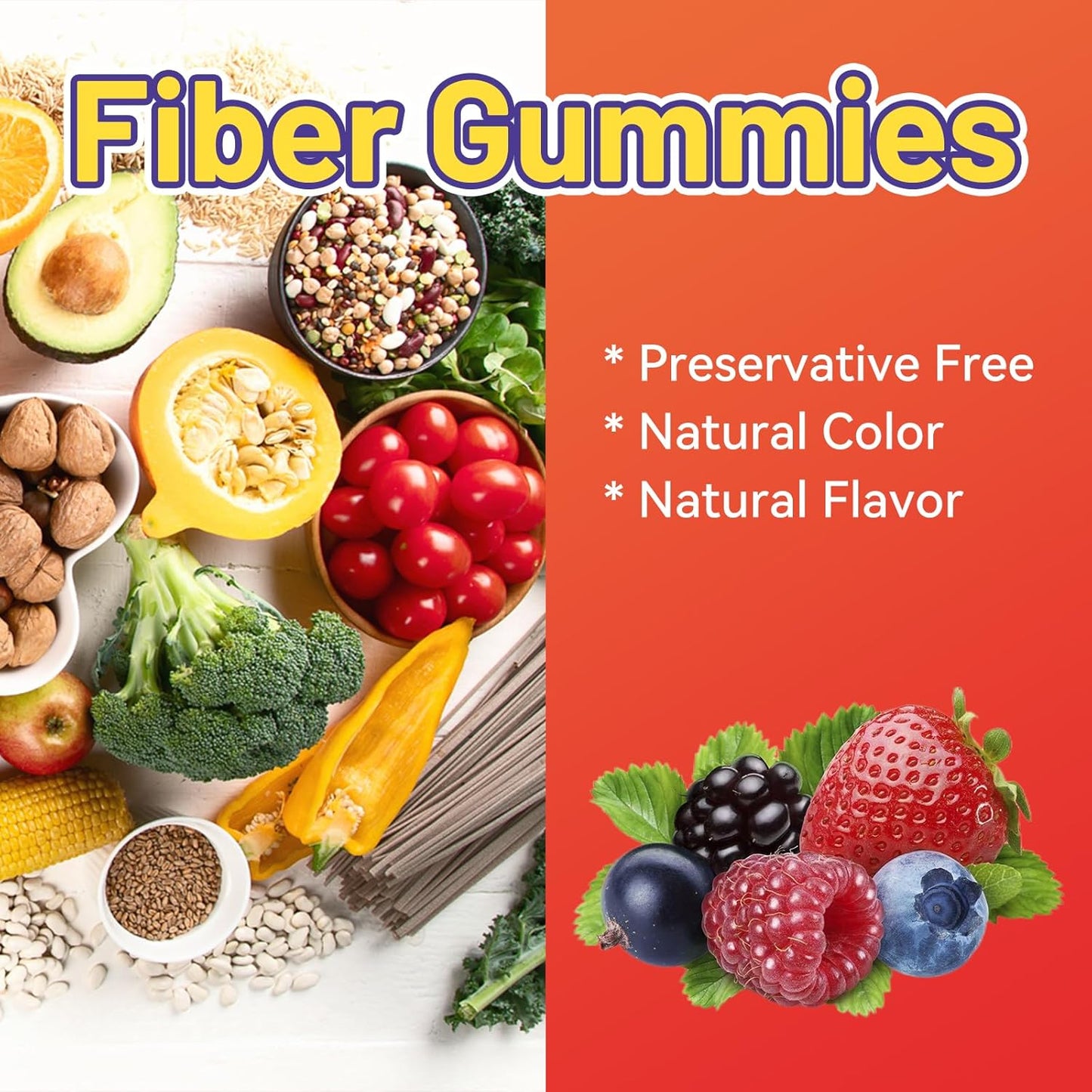 60 Count Mixed Berry & Strawberry Flavor Fiber Gummies for Gut Health Support - Men & Women, Non-GMO, Vegan, Non-Gluten - SmildeHeal Dietary Soluble Fiber