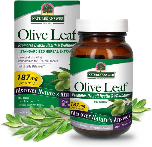 60-Count Nature's Answer Oleopein Olive Leaf Capsules for Good Health & Well Being, Alcohol-Free, Gluten-Free & Kosher