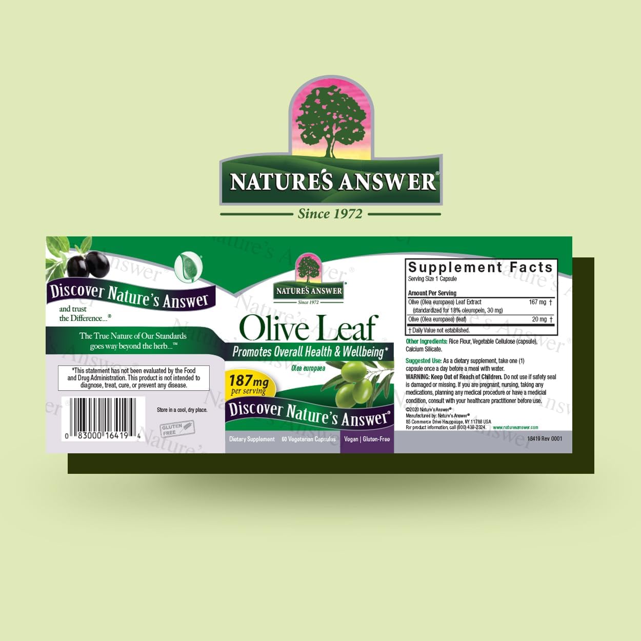 60-Count Nature's Answer Oleopein Olive Leaf Capsules for Good Health & Well Being, Alcohol-Free, Gluten-Free & Kosher