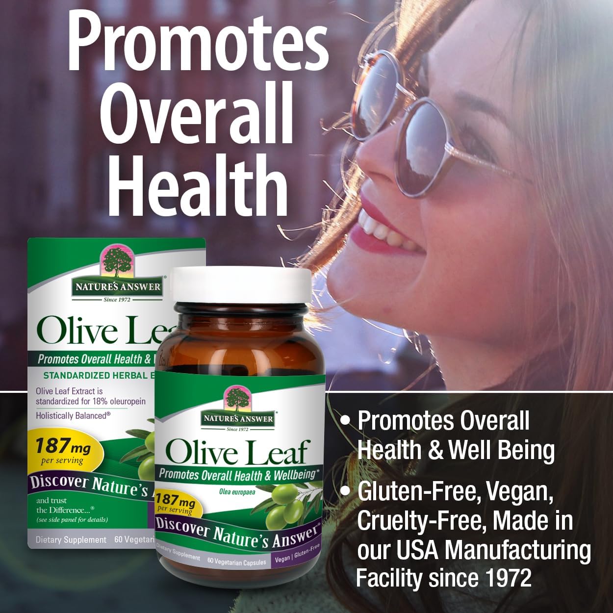 60-Count Nature's Answer Oleopein Olive Leaf Capsules for Good Health & Well Being, Alcohol-Free, Gluten-Free & Kosher