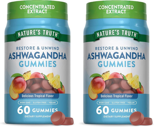 60 Count Nature's Truth Ashwagandha Gummies - Tropical Flavor, Vegan, Non-GMO & Gluten Free Supplement