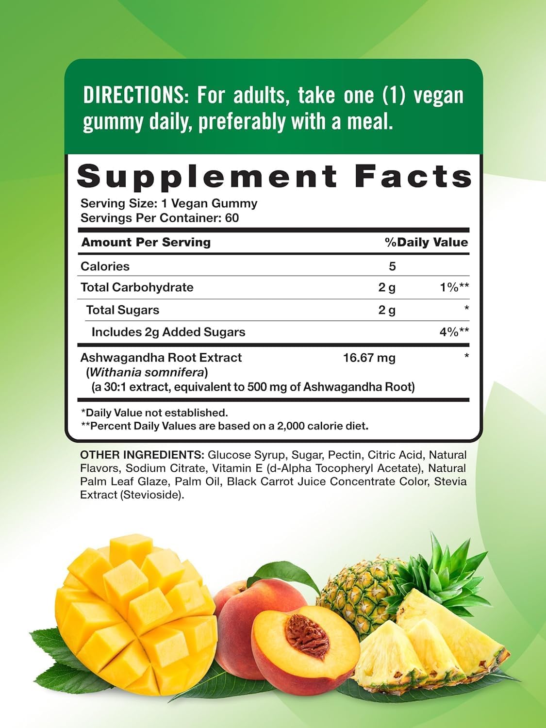 60 Count Nature's Truth Ashwagandha Gummies - Tropical Flavor, Vegan, Non-GMO & Gluten Free Supplement