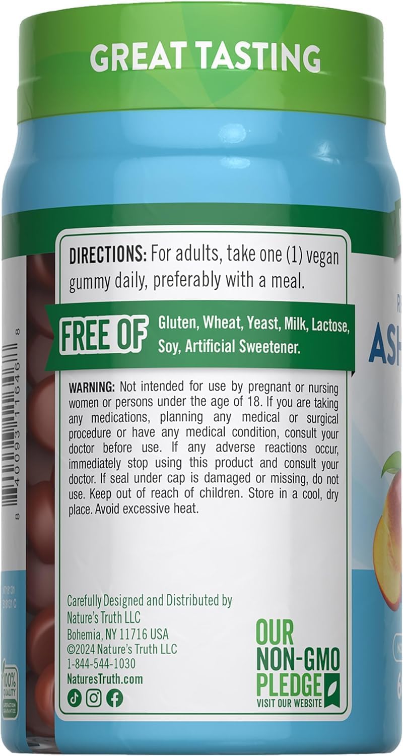 60 Count Nature's Truth Ashwagandha Gummies - Tropical Flavor, Vegan, Non-GMO & Gluten Free Supplement