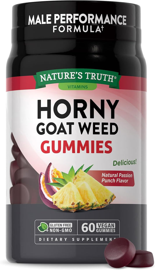 60 Count Nature's Truth Horny Goat Weed Gummies with Maca Root - Vegan, Non-GMO, Gluten Free Men's Supplement - Passion Punch Flavor