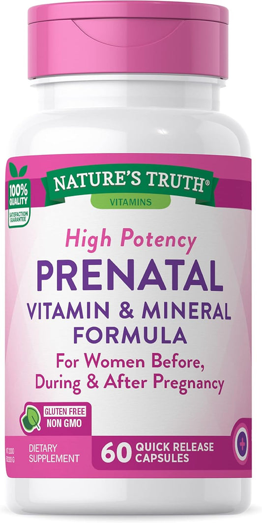 60 Count Nature's Truth Prenatal Vitamins with Folic Acid - Non-GMO and Gluten Free Formula