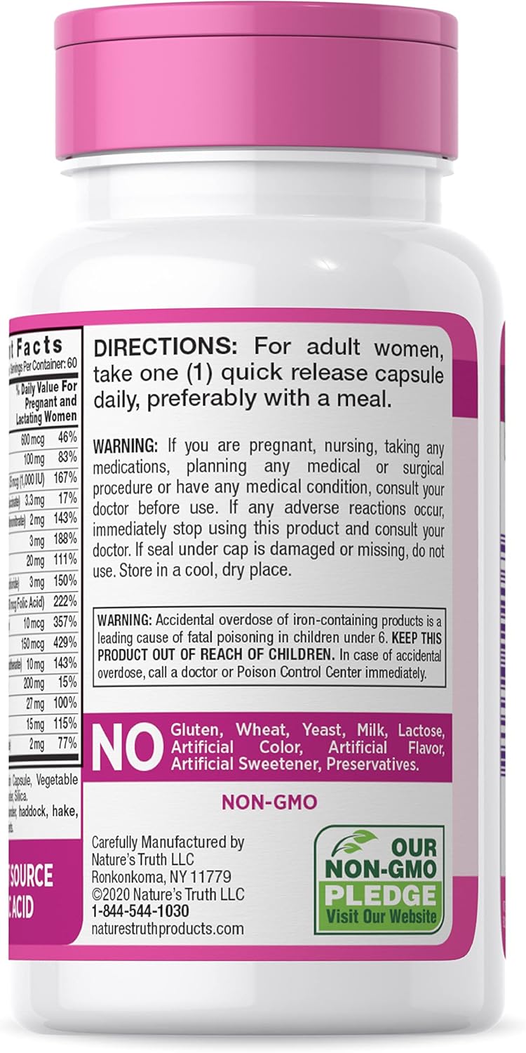 60 Count Nature's Truth Prenatal Vitamins with Folic Acid - Non-GMO and Gluten Free Formula