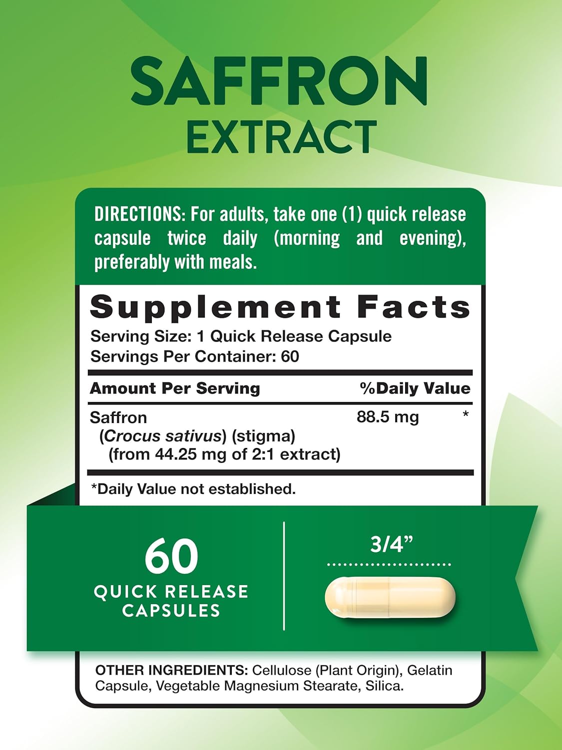 60 Count Nature's Truth Saffron Extract Capsules | Concentrated Non-GMO & Gluten Free Supplement