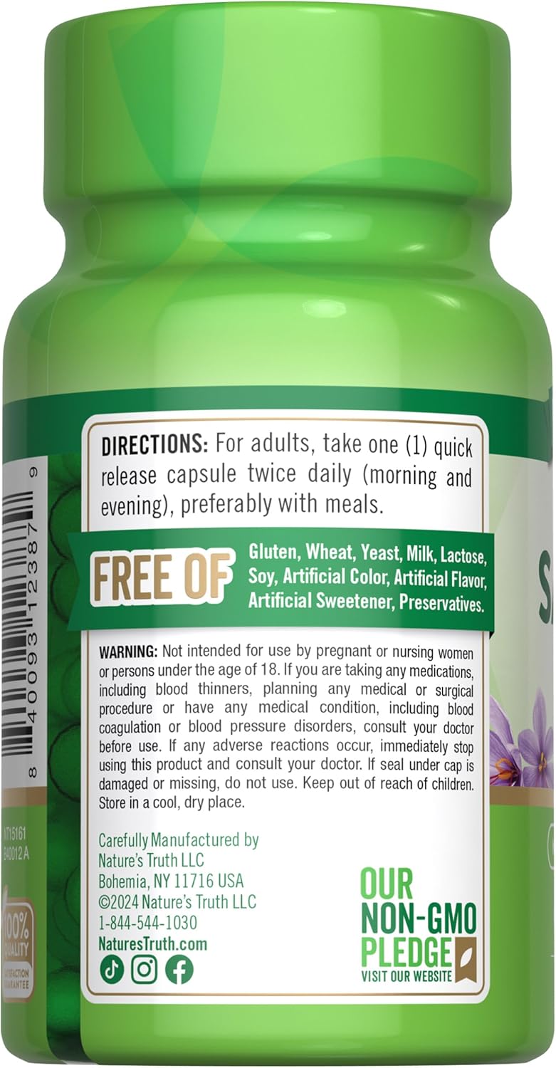 60 Count Nature's Truth Saffron Extract Capsules | Concentrated Non-GMO & Gluten Free Supplement