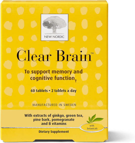 60 Count New Nordic Clear Brain Tablets with Green Tea & Walnut for Cognitive Health & Memory, Made in Sweden