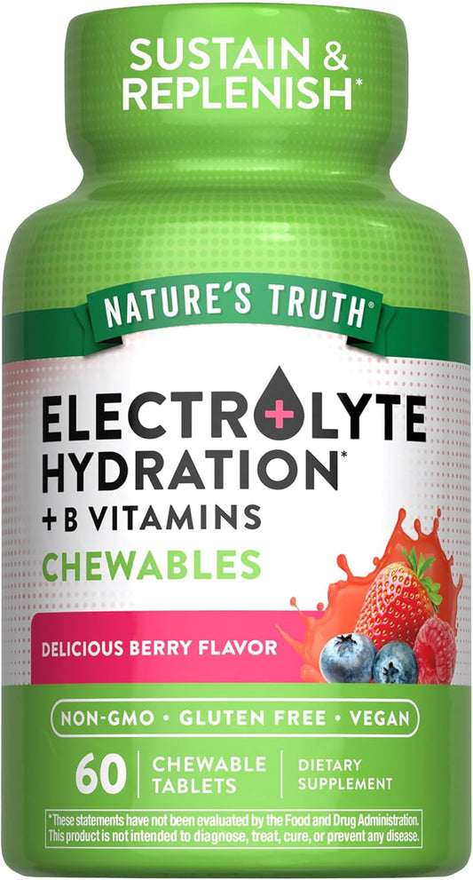 60 Count Non-GMO Berry Flavor Electrolyte Tablets for Hydration | Gluten Free Chewable Supplement by Nature's Truth