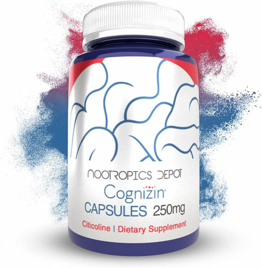 60 Count Nootropics Depot Cognizin Citicoline Capsules for Brain Health - Memory and Focus Support - Choline Supplement for Cognitive Function