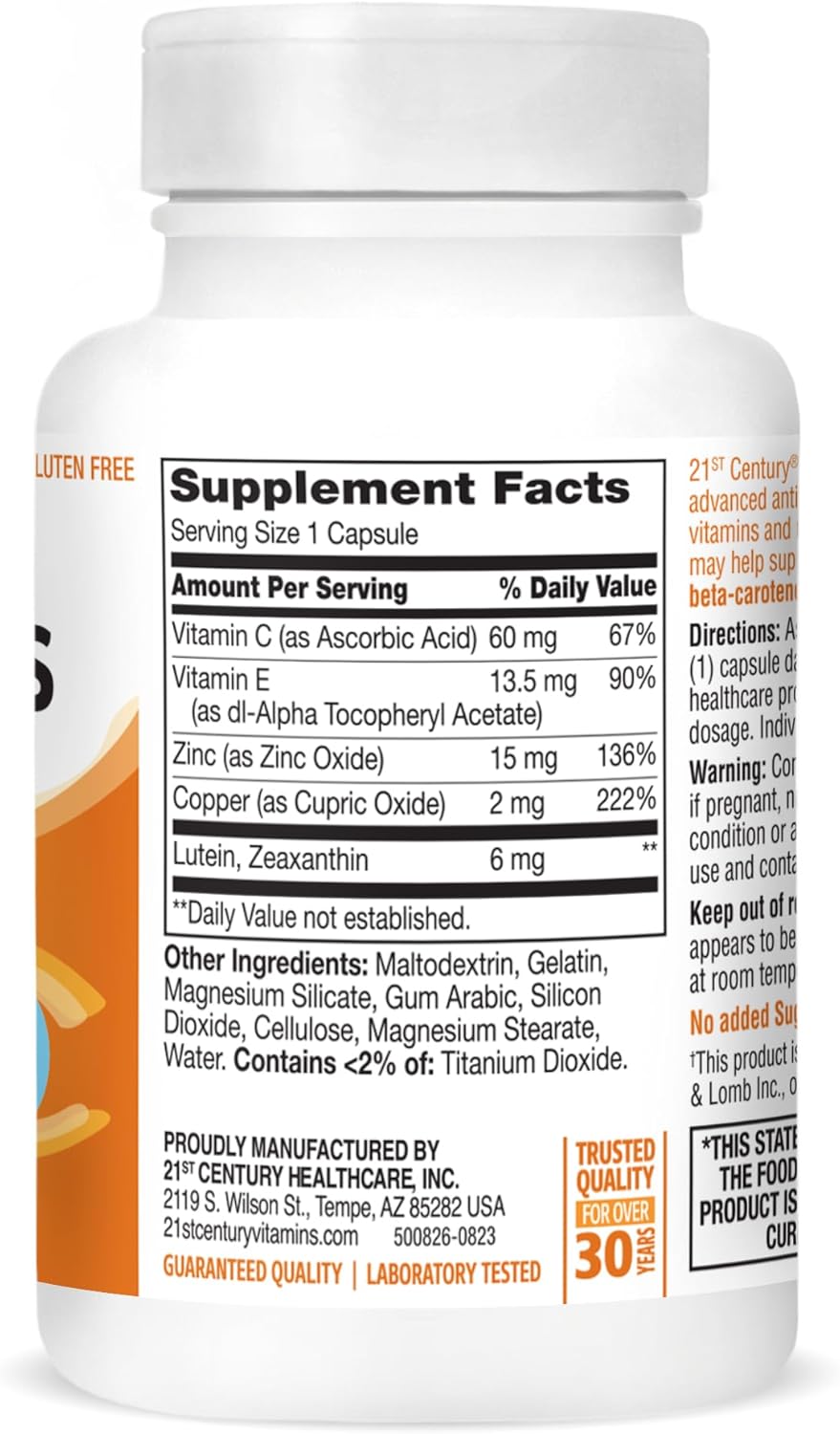 60 Count of 21st Century Lutein and Zeaxanthin Capsules for Healthy Eyes