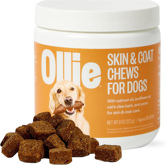 60-Count Ollie Dog Skin and Coat Supplement for Healthy and Shiny Fur - Soothes Irritated Skin