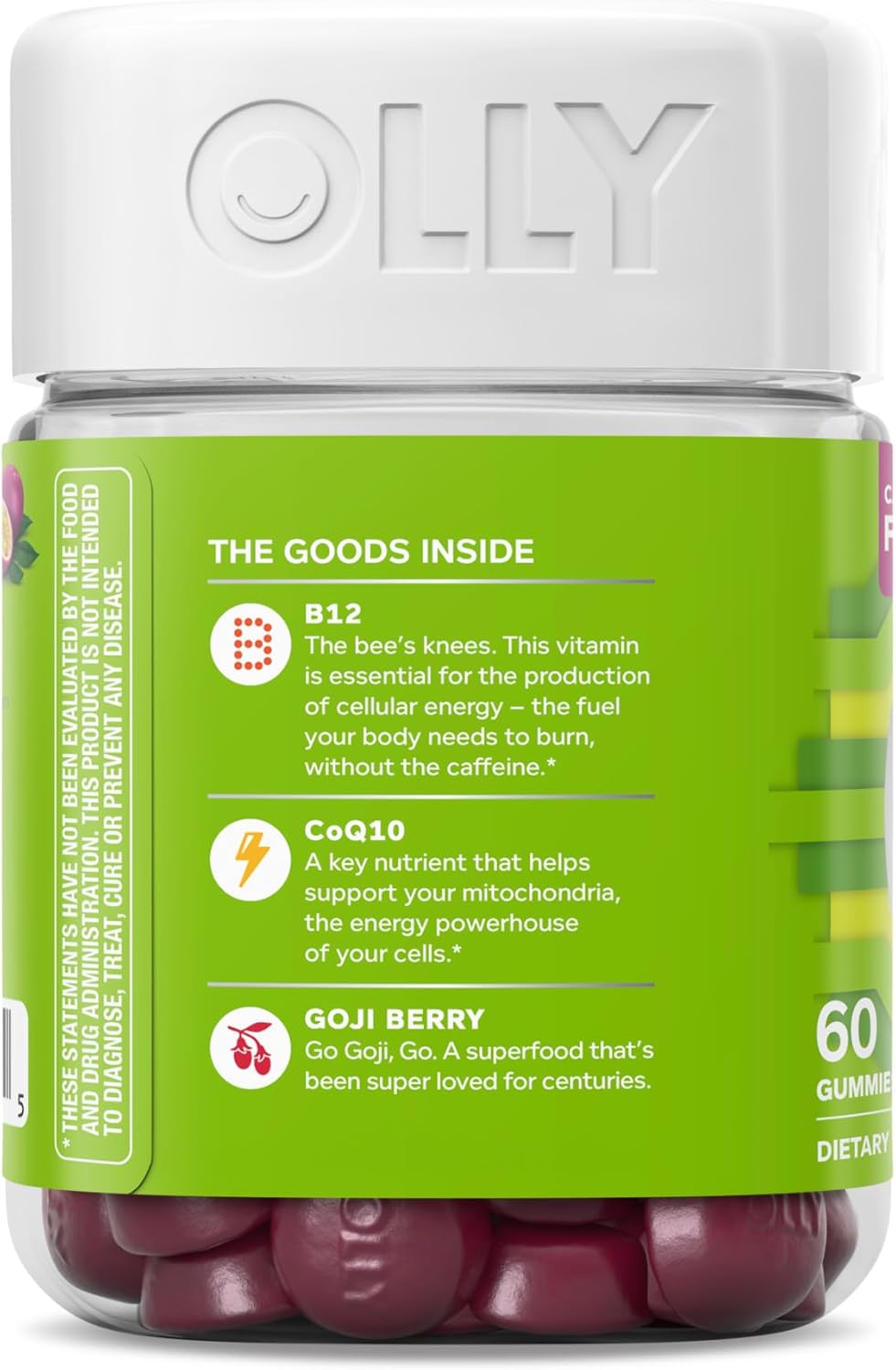 60-Count OLLY Caffeine Free Daily Energy Gummy with Vitamin B12 and CoQ10, Adult Chewable Supplement, Tropical Flavor