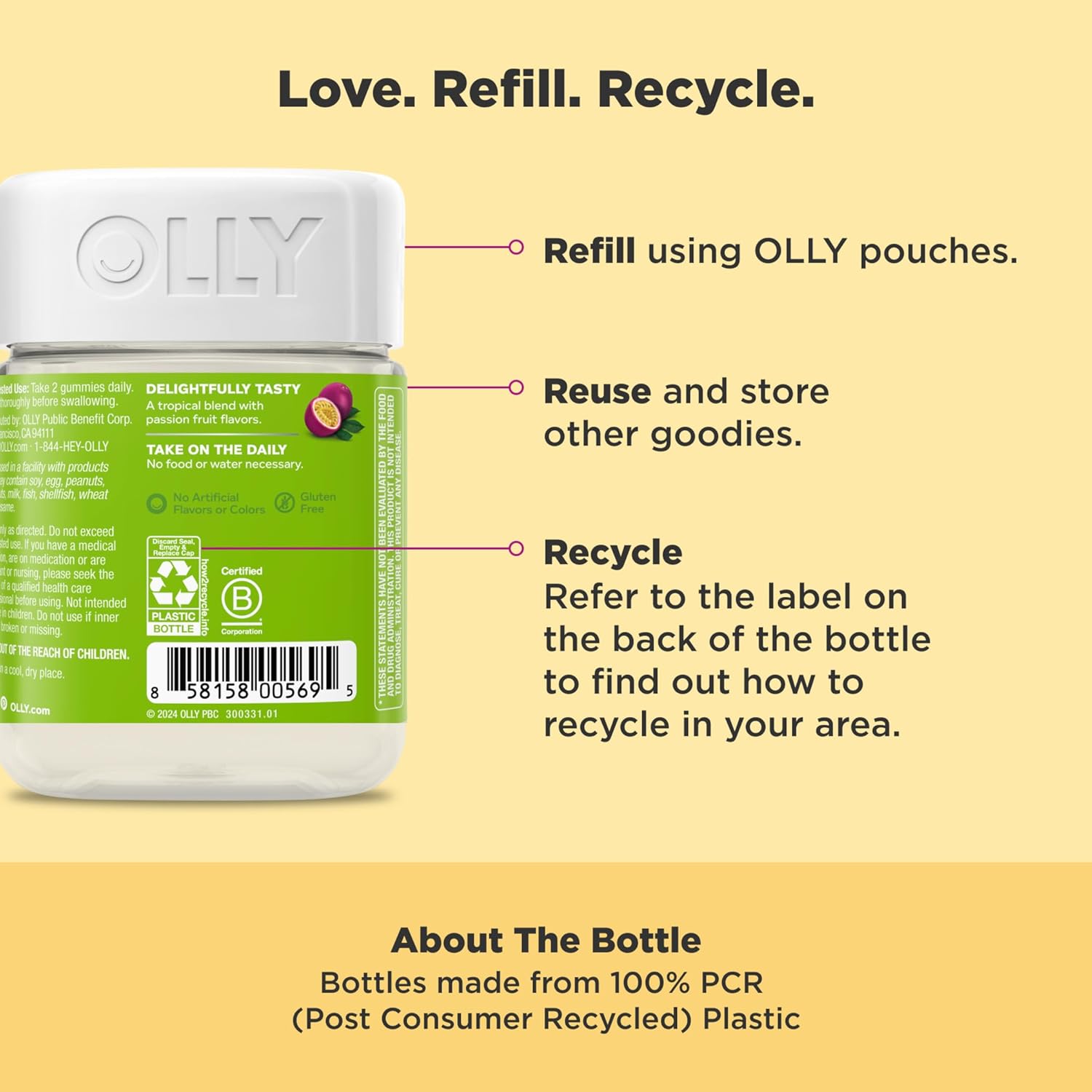 60-Count OLLY Caffeine Free Daily Energy Gummy with Vitamin B12 and CoQ10, Adult Chewable Supplement, Tropical Flavor