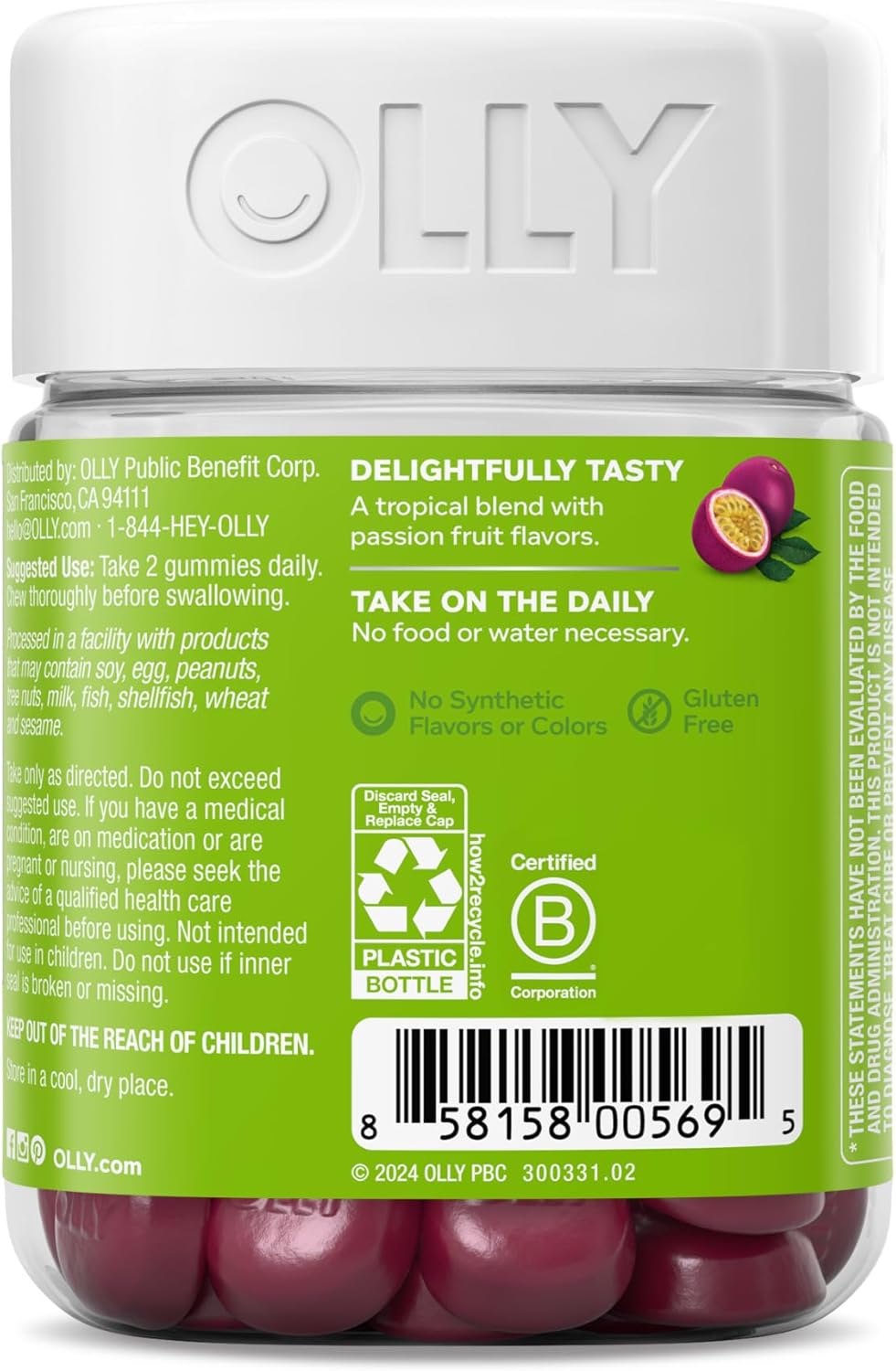 60-Count OLLY Caffeine Free Daily Energy Gummy with Vitamin B12 and CoQ10, Adult Chewable Supplement, Tropical Flavor