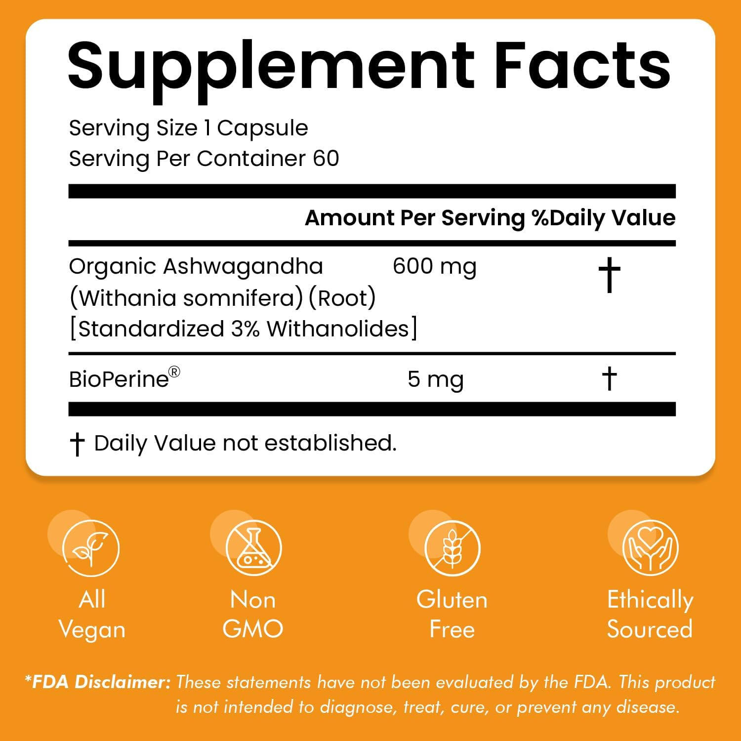 60 Count Organic Ashwagandha Capsules with BioPerine for Stress & Mood Support - Vegan - 2-Month Supply - Alevit Nutrition