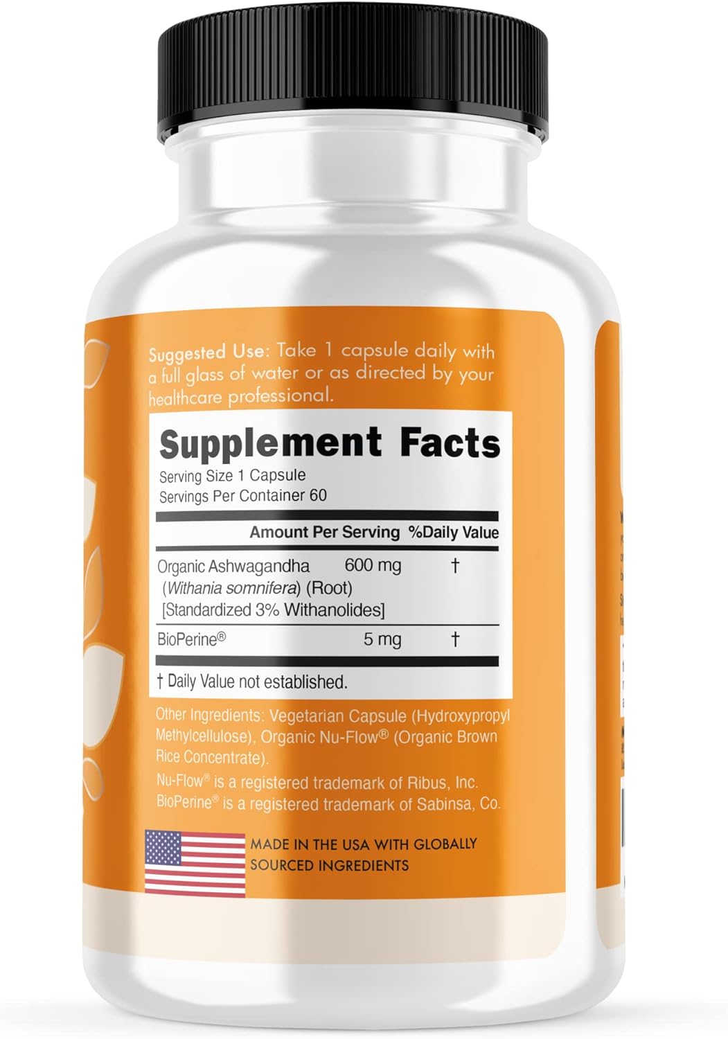 60 Count Organic Ashwagandha Capsules with BioPerine for Stress & Mood Support - Vegan - 2-Month Supply - Alevit Nutrition