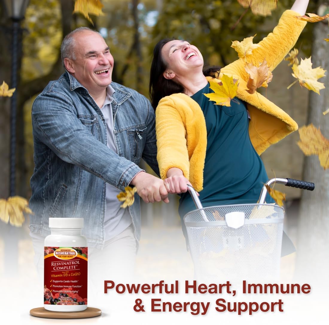 60 Count Resvinatrol Complete Capsules - Resveratrol Supplement for Healthy Aging, Heart Health, Immune Function - Quercetin, Grape Seed Extract, Vitamin D3, CoQ10
