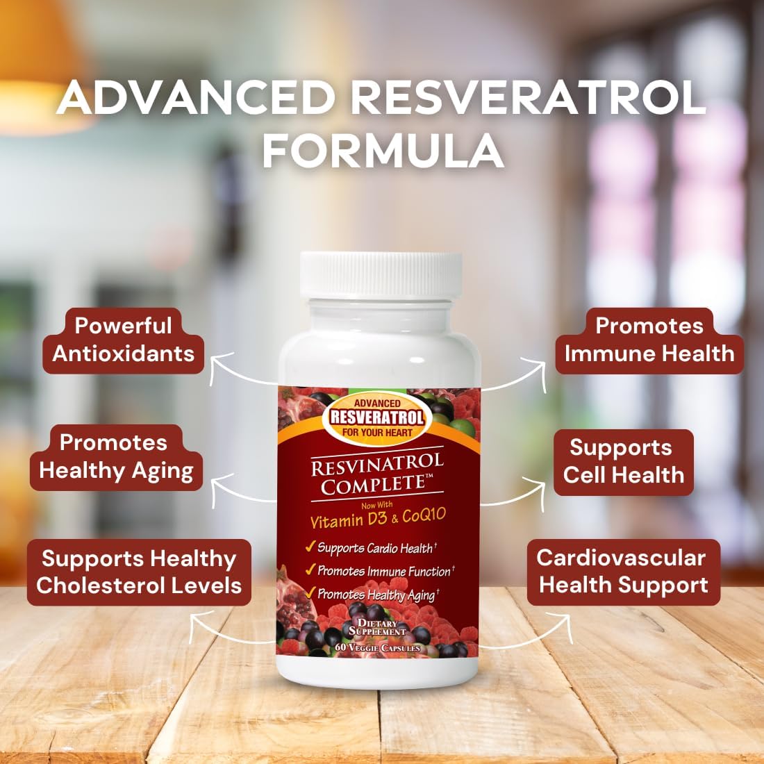 60 Count Resvinatrol Complete Capsules - Resveratrol Supplement for Healthy Aging, Heart Health, Immune Function - Quercetin, Grape Seed Extract, Vitamin D3, CoQ10