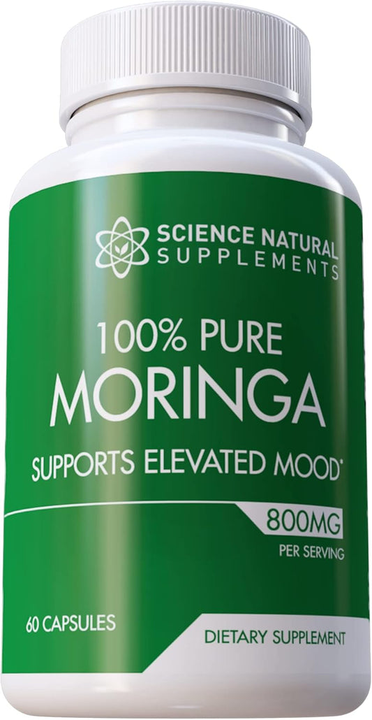 60 Count Science Natural Supplements Moringa Capsules with Essential Vitamins and Antioxidants for Brain Support