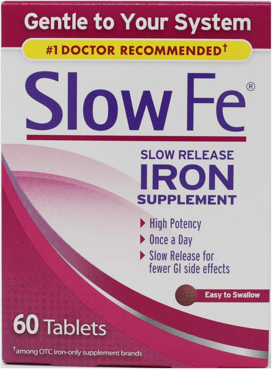 60 Count Slow Fe Slow Release Iron Tablets - Iron Supplement for Energy and Anemia Support