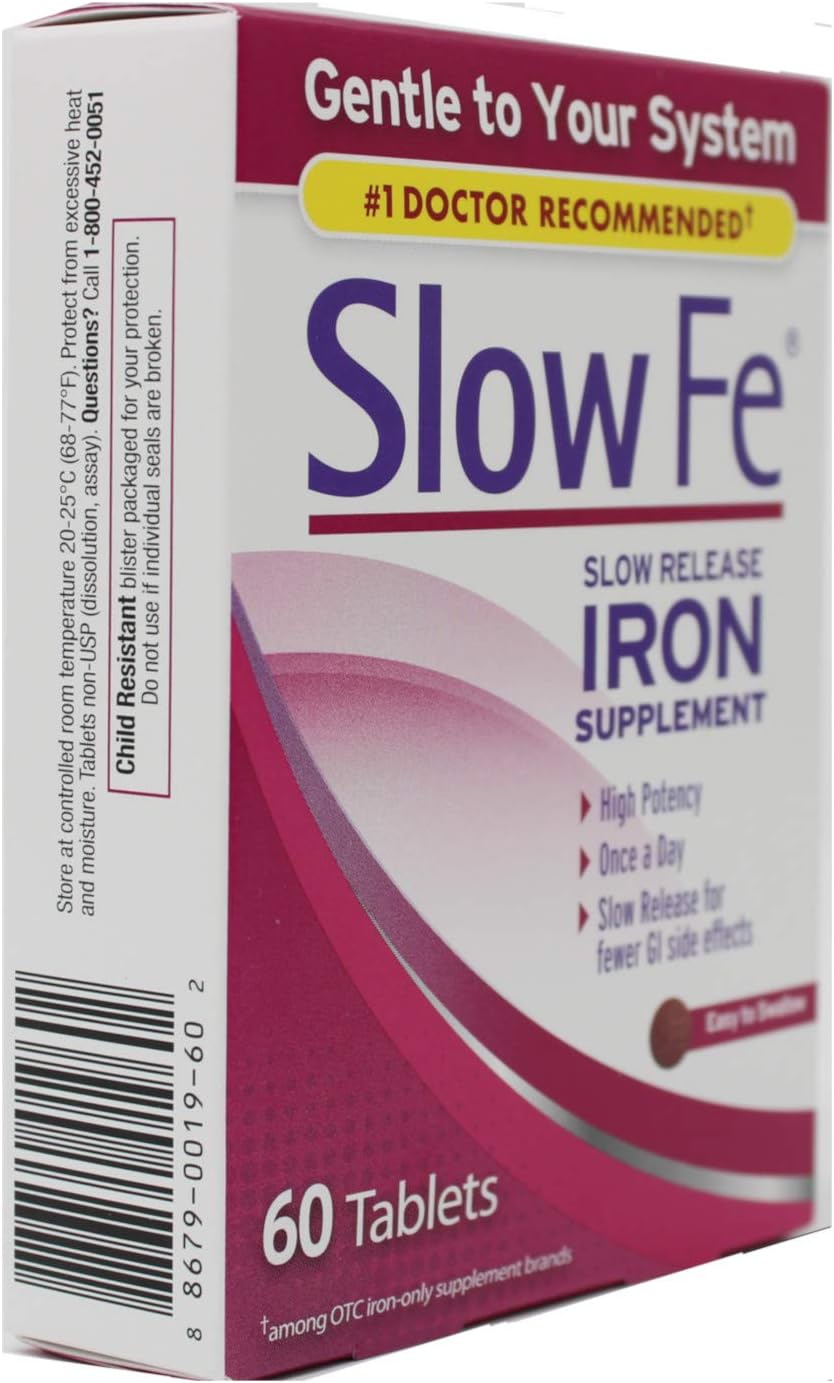 60 Count Slow Fe Slow Release Iron Tablets - Iron Supplement for Energy and Anemia Support