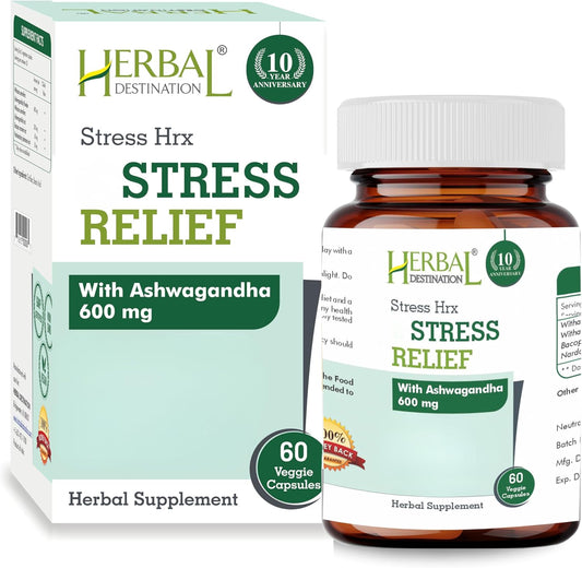 60 Count Stress Hrx Ashwagandha Supplement Capsules for Herbal Stress Relief