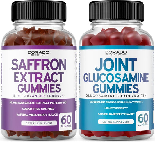 60 Count Sugar Free Saffron Gummies with Glucosamine Chondroitin - Premium Joint Supplement by DORADO NUTRITION