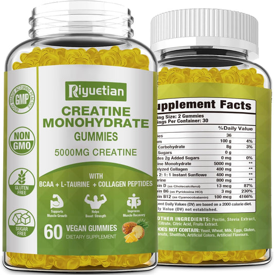 60 Count Sugar-Free Vegan Creatine Capsules for Muscle Growth & Strength - Men & Women