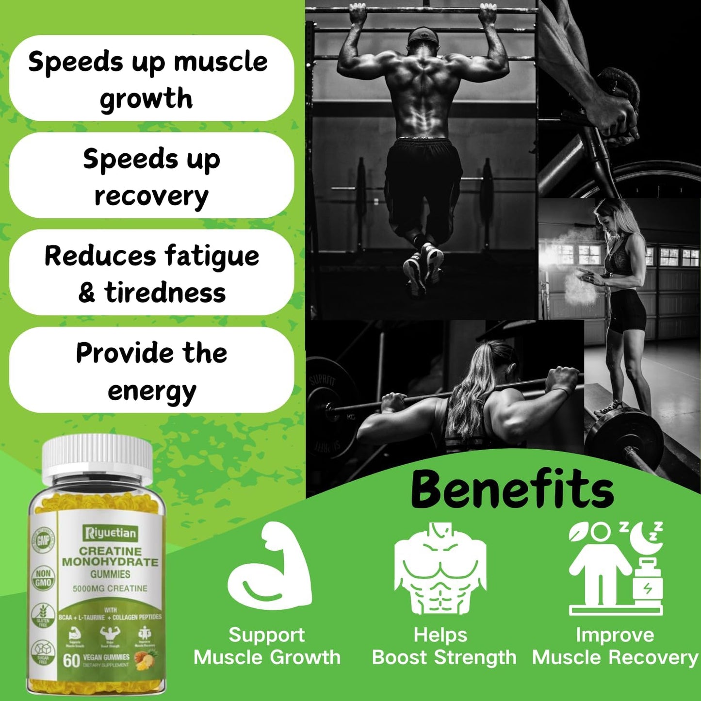 60 Count Sugar-Free Vegan Creatine Capsules for Muscle Growth & Strength - Men & Women