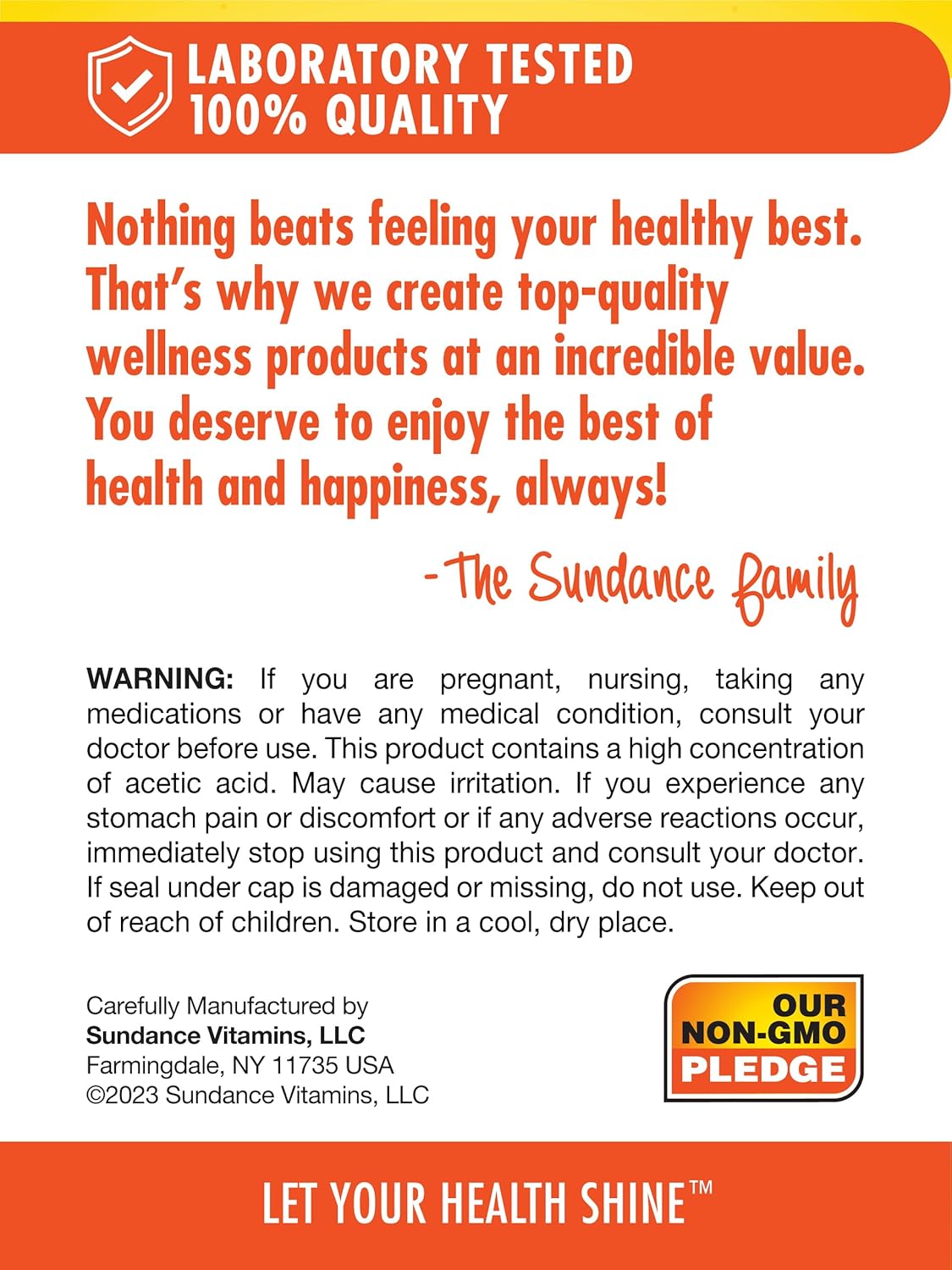 60 Count Sundance Apple Cider Vinegar Capsules - Non-GMO & Gluten Free Supplement