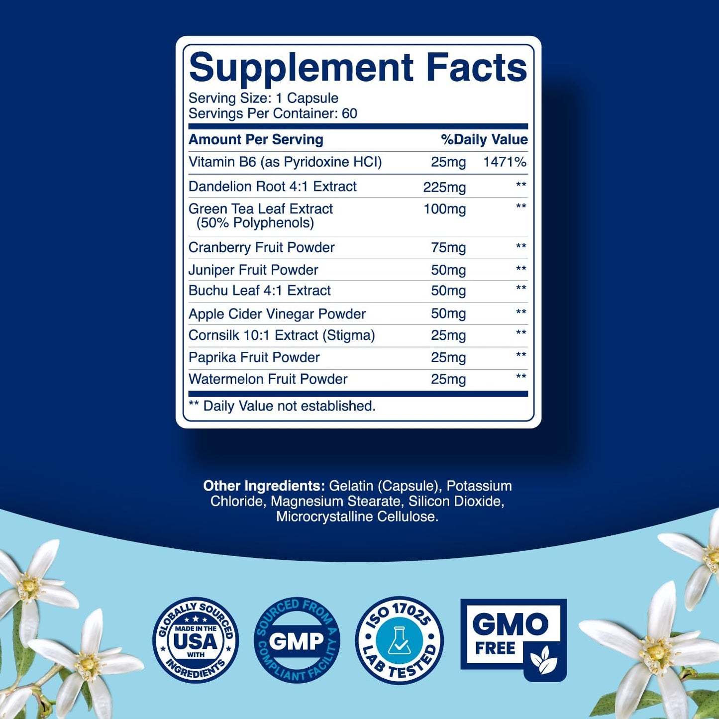 60 Count Tevare Water Retention Pills with Dandelion Leaf Extract & Green Tea - Herbal Diuretic Supplements for Bloating Relief in Men & Women - Leg & Feet Swelling Support