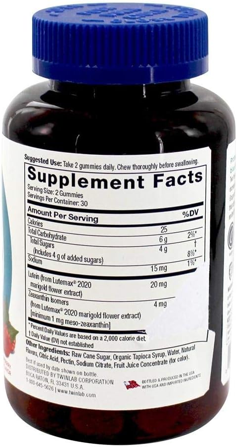60 Count Twinlab Lutein Ocuguard Blutein Adult Gummies with Zeaxanthin & Lutein for Blue Light Protection