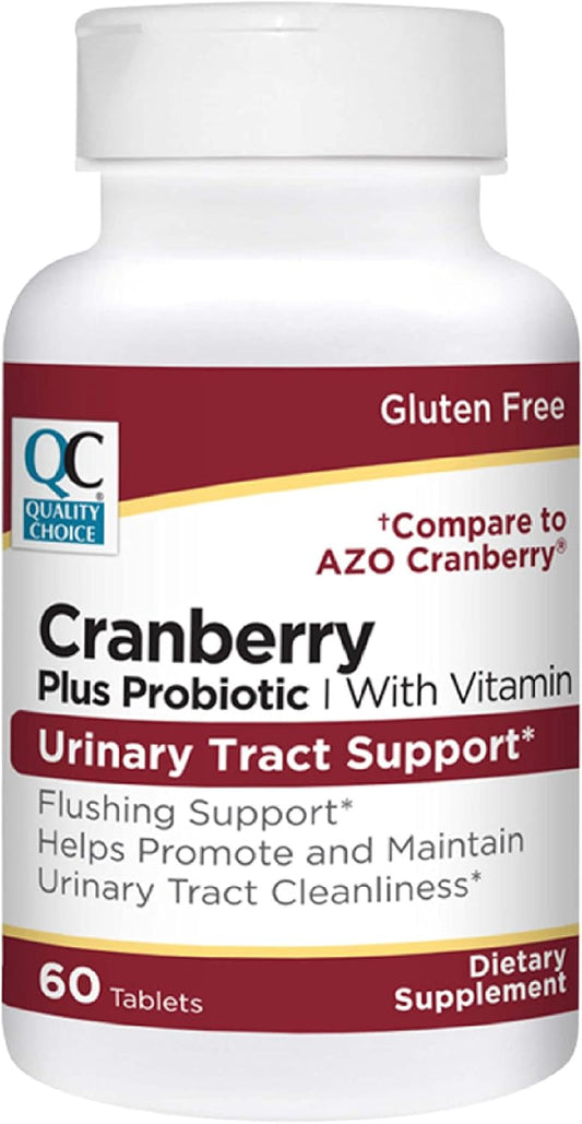 60 Count Urinary Tract Support Cranberry + Probiotic Tablets - Enhanced with Vitamins - High-Quality Formula