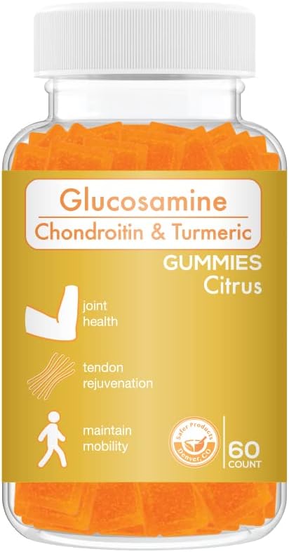 60 Count Vegan Glucosamine Chondroitin Turmeric Citrus Gummy Vitamins for Joint Health & Mobility - Non-GMO & Gluten Free Joint Support Gummies - Tendon Rejuvenation & Inflammation Relief - Orange Flavor