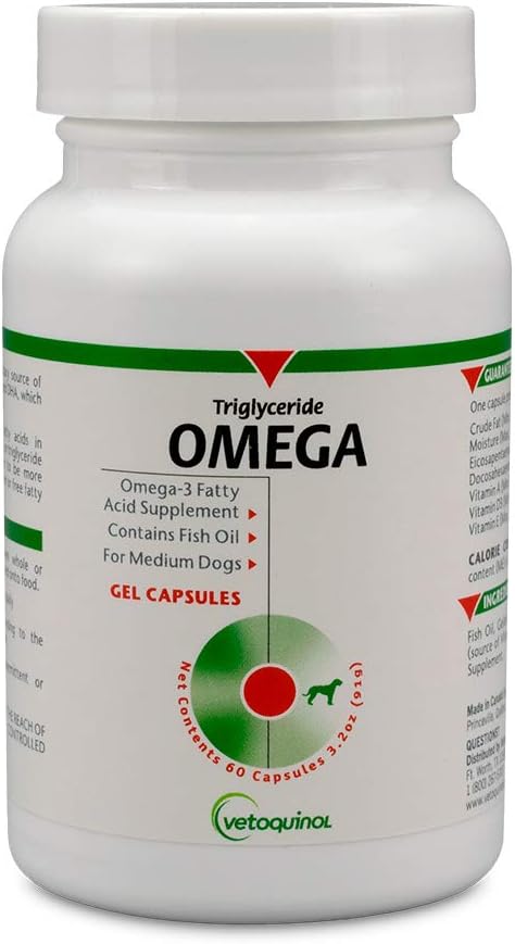 60 Count Vetoquinol Omega Triglyceride Capsules for Medium Dogs (40-79 lbs)