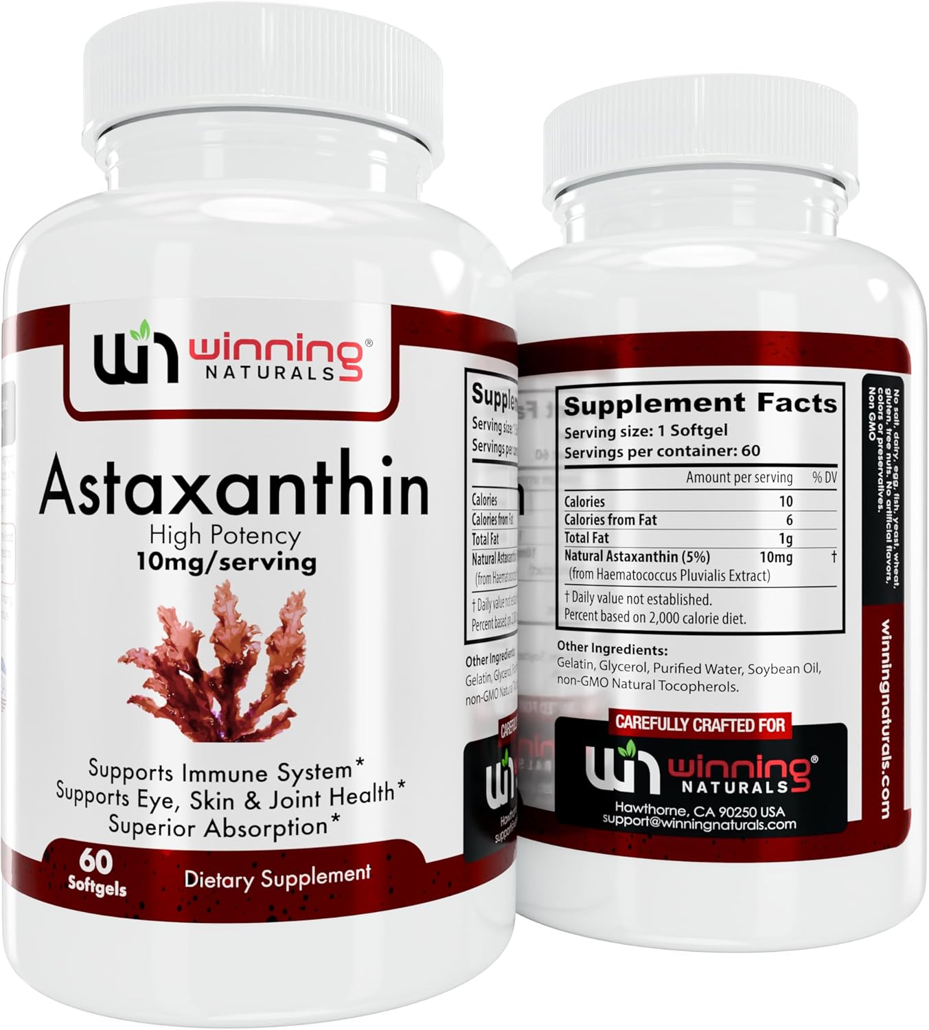 60 Count Winning Naturals Astaxanthin 10 mg Softgels - Powerful Antioxidant Supplement