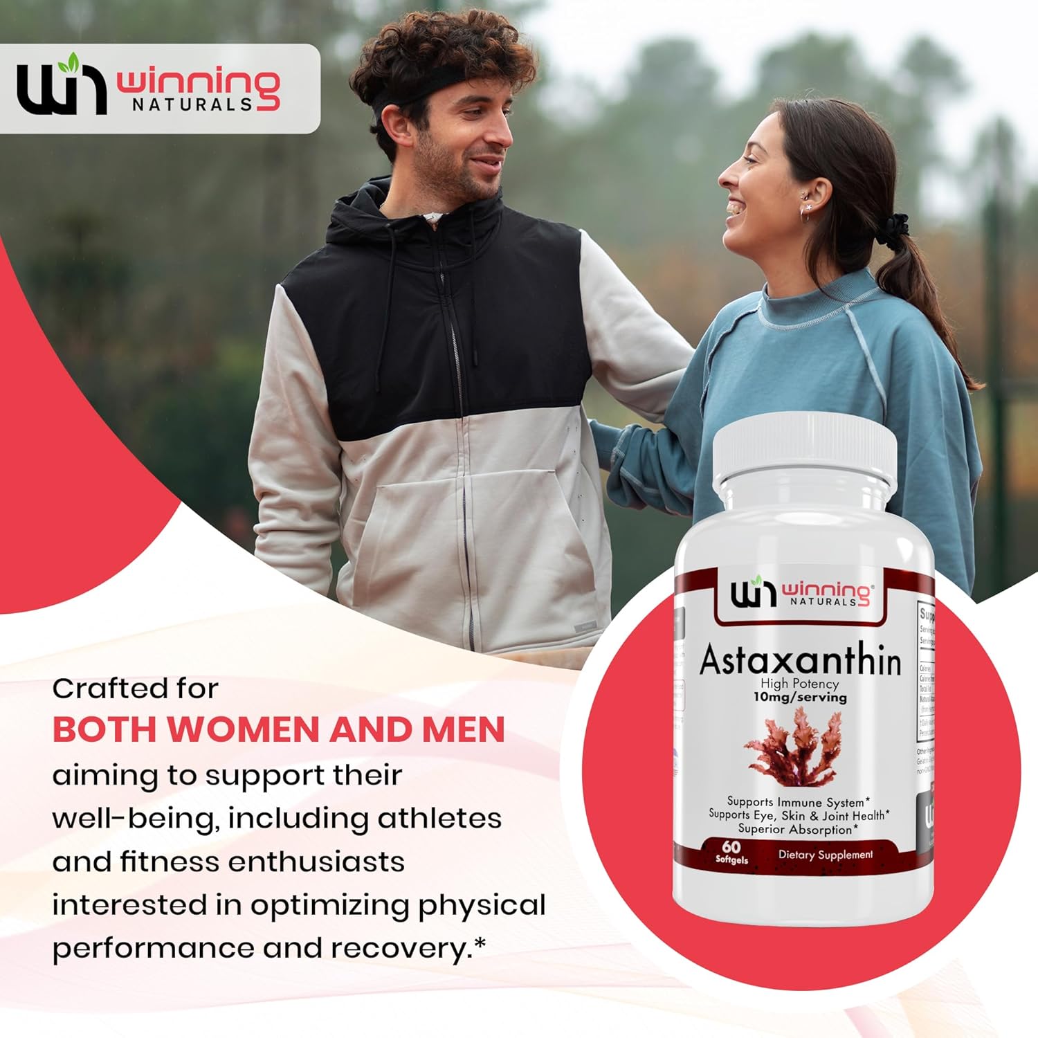60 Count Winning Naturals Astaxanthin 10 mg Softgels - Powerful Antioxidant Supplement