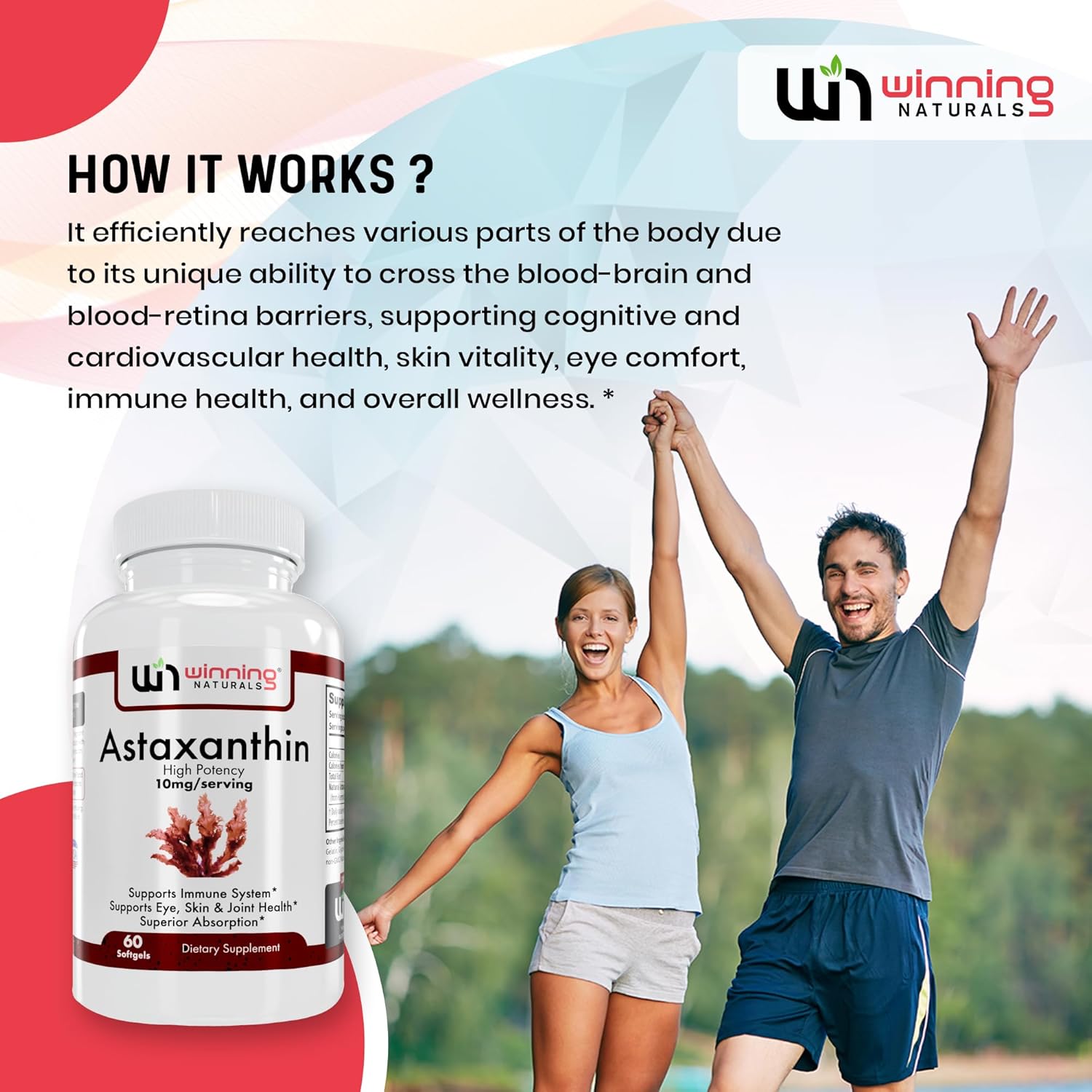 60 Count Winning Naturals Astaxanthin 10 mg Softgels - Powerful Antioxidant Supplement