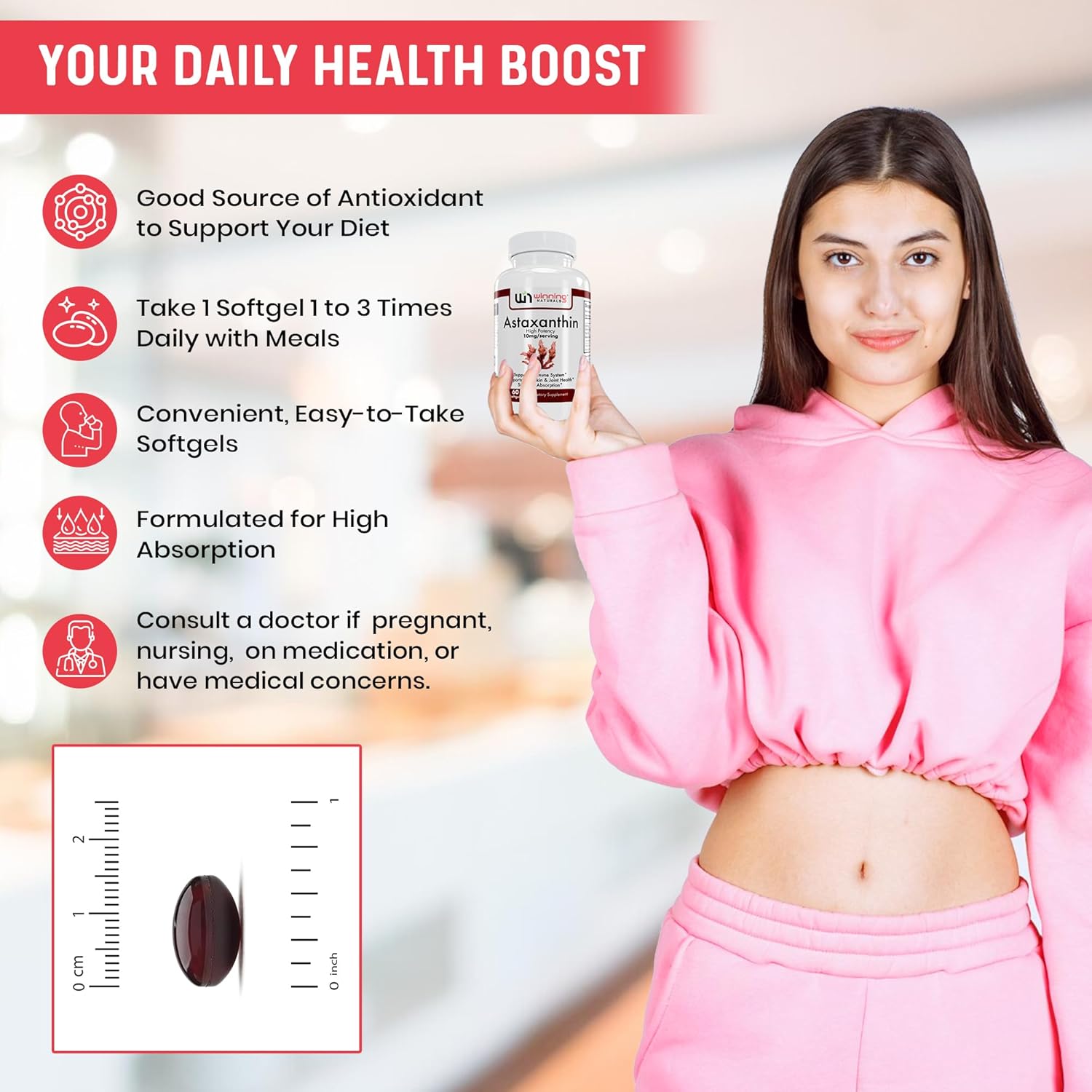 60 Count Winning Naturals Astaxanthin 10 mg Softgels - Powerful Antioxidant Supplement