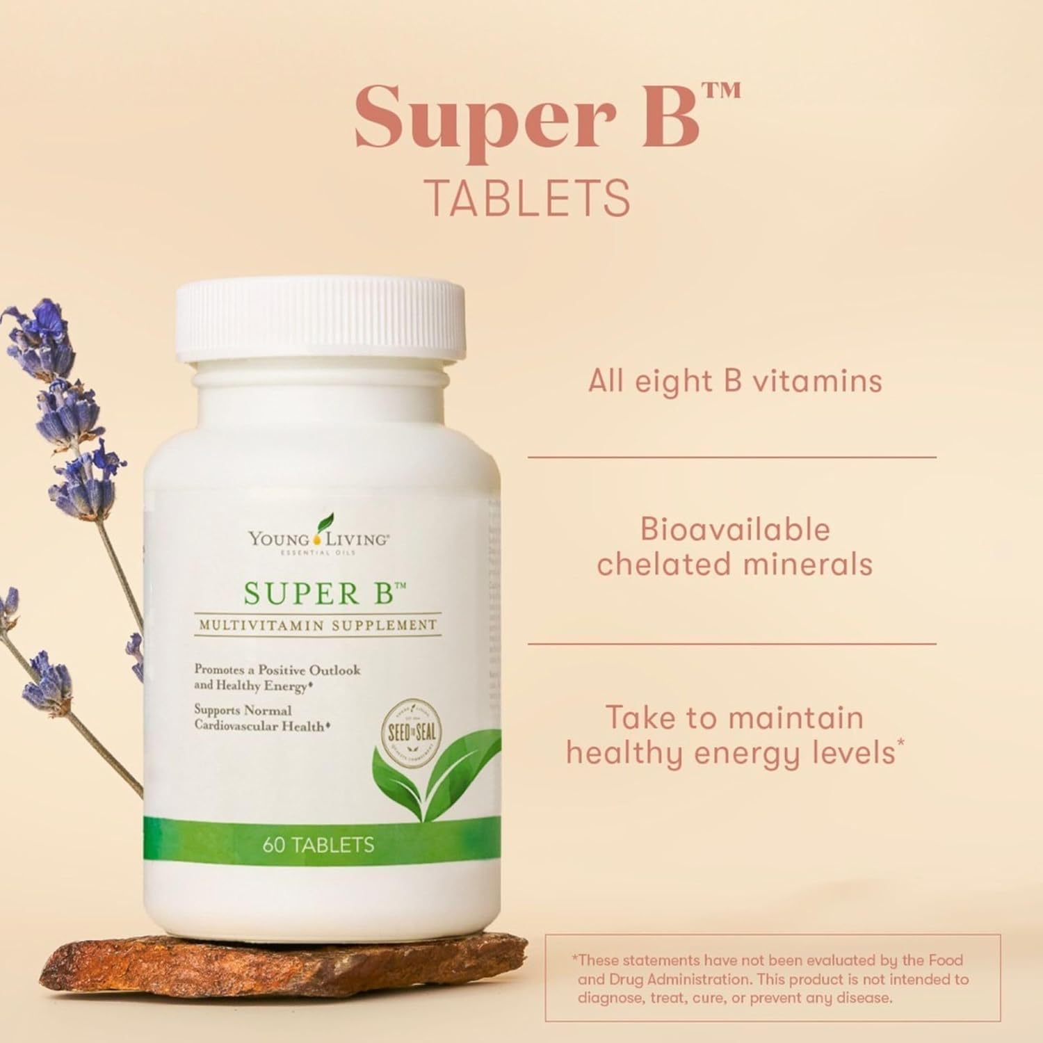 60-Count Young Living Super B Tablets with B Vitamins, Minerals, and Folate for Healthy Energy Levels, Keto-Friendly