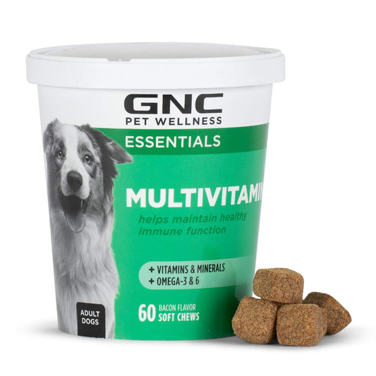60 ct GNC Essentials Dog Multivitamin Soft Chews with Salmon Oil - Bacon Flavor Chewable Supplement Boosts Immune System