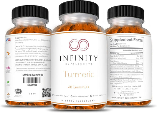 60 Ct Infinity Supplements Turmeric Gummies with Black Pepper Extract - Immune Support Supplement